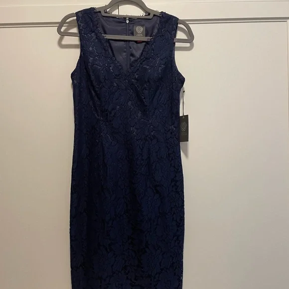 vince camuto navy lace dress Vince Camuto Women's Lace Midi Dress Blue Size 2 - Bed Bath & Beyond